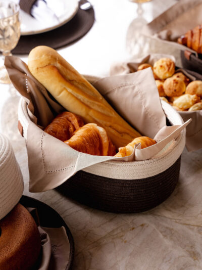 Cesta de Pão de Corda com Tampa Marrom e Off White